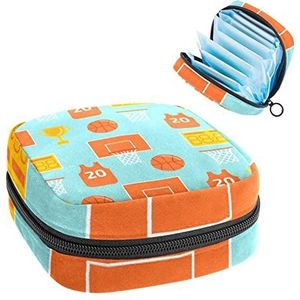 basketbal spel kampioen patroon Periode Pouch Draagbaar, Tampon opbergtas voor maandverband, Meerkleurig, 4.7x6.6x6.6 in/12x17x17 cm