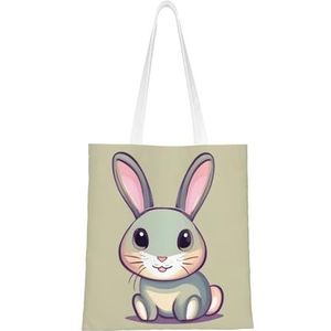 Leuke Kleine Bunny 12ann Herbruikbare Canvas Tote Voor Winkelen Strand Moederdag Gift Bag, Zwart, Eén maat