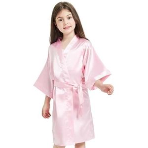 JMORCO Satijnen gewaad jongen meisje badjas roze satijn zijden gewaden zomer nachtkleding badhanddoek gewaad bruiloft spa feest verjaardag, CM10, 6-7T(115-130cm)