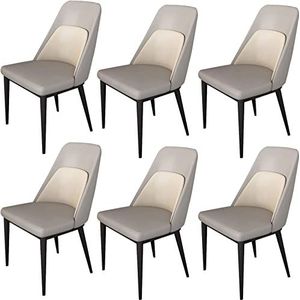 GEIRONV Moderne eetkamerstoelen set van 6, kunstlederen zitting van microvezel met metalen poten keukenstoelen woonkamer zijstoelen Eetstoelen (Color : Light gray, Size : 53x44x88cm)