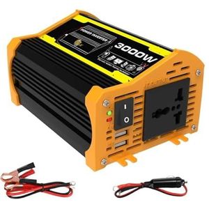 Omvormer, 3000W auto-omvormer DC 12V naar AC 110/220 Autotransformator omvormer met gemodificeerde sinusgolf(Nero,12V 110V)