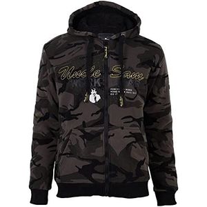 Sweatjack metcapuchon en fleece voering olijfgroen camouflage maat XL