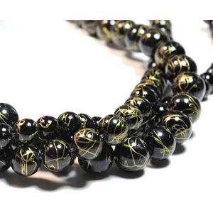 Zwarte Onyx Agaat ronde stenen kralen voor sieraden maken DIY armband ketting hangers 4/6/8/10/12/mm streng 15''-Plating goud-6mm Ongeveer 60 stuks