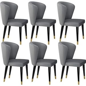AviiSo Modern design eetkamerstoelen microvezel leer, gewatteerde keukenstoel met massief houten poten, make-up stoel meubels voor eetkamer, keuken en slaapkamer, set van 6 (kleur: grijs 1)