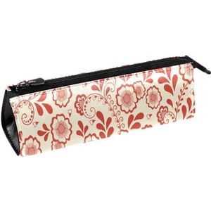 VAPOKF Koraal Rood Bloemen Patroon Pen Tas Briefpapier Pouch Potlood Tas Cosmetische Pouch Tas Compacte Rits Tas, Meerkleurig, 5.5 ×6 ×20CM/2.2x2.4x7.9 in, Tas Organizer