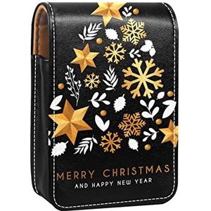 Lipgloss Houder Lipstick Case Draagbare Mini Lipstick Opbergdoos Reizen Lipstick Organizer Case met Spiegel voor Vrouwen Gold Merry Christmas Tree, Meerkleurig, 9.5x2x7 cm/3.7x0.8x2.7 in