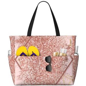 HDTVTV Roze gouden glitter met een bruinrood ruit, grote strandtas schoudertas voor dames - draagtas handtas met handgrepen, zoals afgebeeld, Eén maat