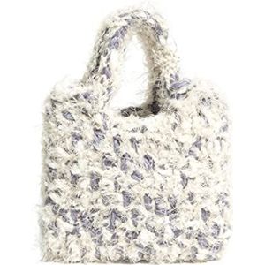 Stro Strandtas Breien Kleine Handtassen Handgeweven Zachte Winter Vrouwen Tassen Emmer Tote Kleurrijk Eenvoudig Ontwerp Telefoon Portemonnee Handgeweven Draagtas (Color : White, Size : 18 * 3 * 16cm)