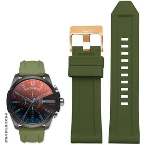 Siliconen rubberen armband horlogeband 24mm 26mm 28mm compatibel met diesel DZ4496 DZ4427 DZ4487 DZ4323 DZ4318 DZ4305 Heren horloges riem (Color : Green rose buckle, Size : 26mm)