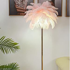 Natuurlijke Struisvogelveren Vloerlamp, Scandinavische Bedlamp, Warm Licht/Wit Licht/Neutraal Licht, 5*g4 Lichtbron, Toepasbare Ruimte 10-15㎡(50x160cm),Pink