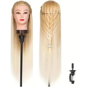 Mannequinhoofdmodel met lang synthetisch haar, mannequinhoofdstylinghoofd for kappersopleiding, poppenhoofd for vlechtoefeningen(Mixed Colors 1)