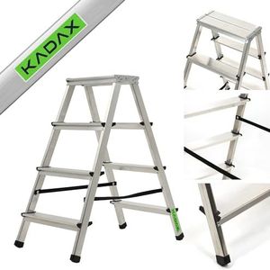 KADAX Huishoudladder, trapladder in 5 versies, vouwladder met draagvermogen tot 125 kg, inklapbare dubbelzijdige multifunctionele ladder, aluminium ladder met antislip voeten (4 treden)