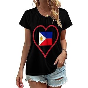 I Love Filippijnen Rood Hart Dames V-hals T-shirts Leuke Grafische Korte Mouw Casual Tee Tops L