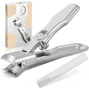 INXEN Professionele nagelknipper voor dikke nagels, 2 stuks (nagelknipper + nagelvijl), grote nagelknipper met opvangbak (voorkomt nagelspatten), nagelvijl, nagelknipper