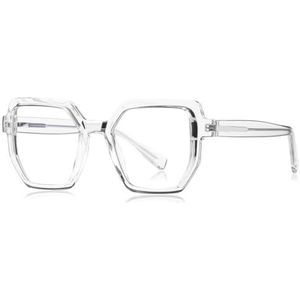 kachawoo Anti-Blue Light Bril Mannen Vrouwen Groot Frame Bril TR90 Zeshoekig Vierkant Glazen Frame, transparant, Large