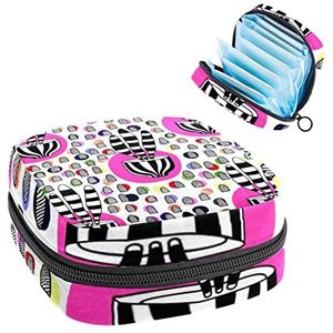 cactus abstracte kunst schilderij Periode Pouch Draagbaar, Tampon opbergtas voor maandverband, Meerkleurig, 4.7x6.6x6.6 in/12x17x17 cm