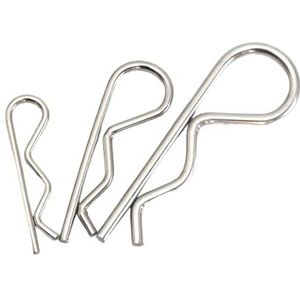 R-clips, 30/20/10 stuks roestvrij staal R-type veerborgpen vaste pen dubbele knoop automobiel tractie metalen pen slotbevestigingen (kleur: zilver, maat: 30 stuks D4xL75)(30Pcs D4xL75)