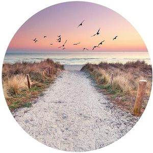 DEQORI Rond wandbehang, zelfklevend, diameter 120 cm, motief strandopgang naar de Oostzee, textiel-canvas, verwijderbaar, decoratief en vormvast, voor woonkamer, kantoor, hal of kinderkamer