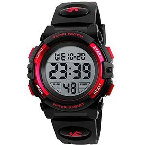 Mannen grote wijzerplaat waterdicht horloge multifunctionele elektronische horloge outdoor sport horloge (8 stijlen), 1266 rood, riem