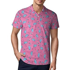 Pink Love Flamingo heren golf poloshirt zomer korte mouw T-shirt casual sneldrogende T-shirts M