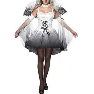 Jsrichhe Dames Halloween-kostuum spelen gevallen engel donker kostuum voor volwassenen - boze engel geest bruid zwart/wit (wit, XXXL, 3XL)