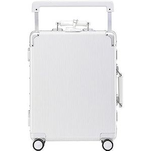 koffer Koffer met aluminium frame, instapkoffer Mute, universeel wiel, brede trolley, zakenkoffer, bagage van puur PC-materiaal trolleykoffer (Color : Blanc, Size : 20inch)