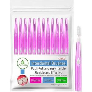 MoriVeda Interdentale Borstels, 12-delige set (0,6 mm), tussenruimteborstels voor een schone mondhygiëne, push-pull-functie, ontwikkeld met tandlaboratoria. 0,6 mm