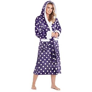 CityComfort Badjas voor dames, wollige fleece ochtendjas voor dames, behaaglijke badjas, Lila/Weiß, S