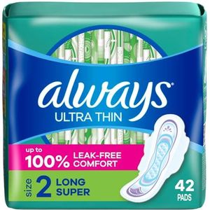 Always Ultradunne, vrouwelijke pads voor vrouwen, maat 2 lang, super absorberend, met vleugels, ongeparfumeerd, (pak van 42)