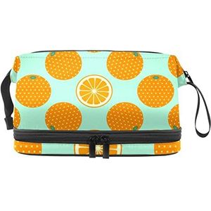 Grote capaciteit reizen cosmetische tas,Make-up tas,Waterdichte make-up tas organisator, oranje fruit pop art achtergrond, Meerkleurig, 27x15x14 cm/10.6x5.9x5.5 in