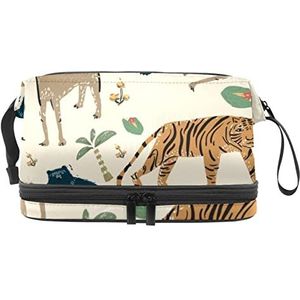 Dubbellaags Cosmetische Tas Cartoon Dieren Draagbare Make-up Tas Reizen Organizer Pouch Voor Vrouwen Meisjes Toiletries Tassen, Meerkleurig, 27x15x14 cm/10.6x5.9x5.5 in, Make-up zakje