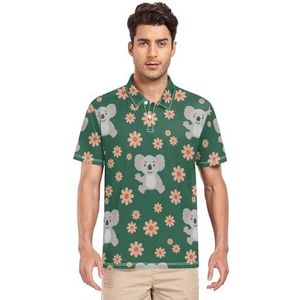 LI ZHI XIN Heren poloshirt met korte mouwen, werk-T-shirt, zomertop, klassieke kraag, sweatshirt met 2 knopen, voor golf, tennis, outdoor, sport, koala, bloemmotief, Meerkleurig, S