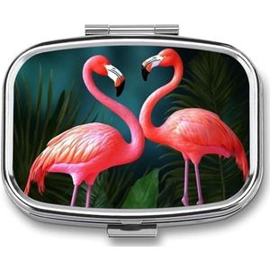 Flamingo Bloemen Pil Organizer Vierkante Geneeskunde Case met Spiegel Dagelijkse Pillen Dozen voor Portemonnee Mini Medicijn Opslag Container Doos Compacte Pillenhouder voor Vitamines