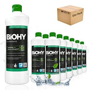 BiOHY Zachte zeep (12 x 1l Fles) | Vloerreiniger CONCENTRATE | Natuurlijke ingrediënten | toepasbaar op alle gevoelige oppervlakken | rubber, linoleum,PVC (Schmierseife)