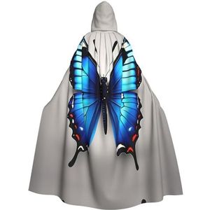 Bxzpzplj Blauwe Vlinder Print Hooded Mantel Lange Voor Carnaval Cosplay Kostuums 185cm, Carnaval Fancy Dress Cosplay