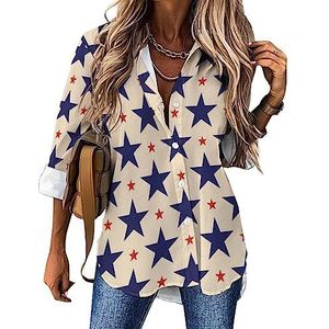 USA Stars Casual shirt voor dames, button-down, lange mouwen, V-hals, blouse, tuniek voor leggings