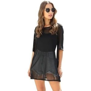 Badpak voor dames, Sexy Mesh Doorzichtig Bikini Cover Up Vrouwen Sarong Badpak Badkleding Strandjurk Zwempakken Cover-up Badpak Dames Zee (Noir, S)