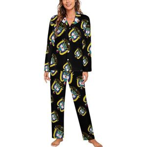 Columbia National Emblem Dames Lange Mouw Button Down Nachtkleding Zachte Nachtkleding Lounge Pyjama Set XL