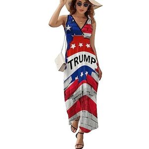 Vlag van de VS en Trump Maxi-jurk voor Vrouwen Mouwloze Lange Zomerjurken Strandjurken A-lijn XL