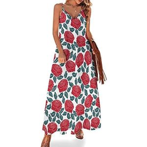 Zomerse maxi-jurk met bloemenprint en V-hals, mouwloos, spaghettibandjes, lange jurk