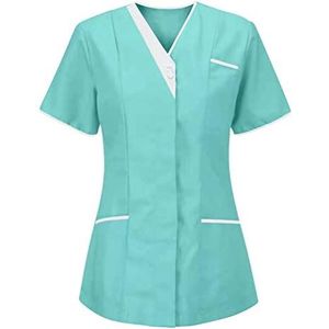 Yiiquanan Vrouwen Gezondheidszorg Tuniek V-hals Ademend Korte Mouw Werken Uniformen Top voor Zorg en Sanitaire Werknemers, Lichtgroen | Stijl #1, 3XL