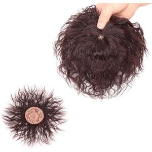 Kort Krullend Haar Topper Met Pony 100% Echt Echt Haar Toupetje Donkerbruin Top Haarstukjes 9x9cm Zijden Basis Wigletjes Clip-in Haarverlenging for Dunner Wordend Haar/Haaruitval/Grijs Haar