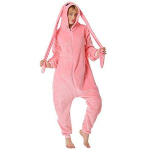 corimori 1852 Bonnie de haas voor dames en heren, onesie, jumpsuit, eendelig kostuum, verkleedpartij, maat 150-160 cm, roze