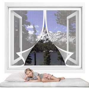 Muggennet Voor Raamhor 257 x 262 cm Vliegengordijn Voor Terrasdeur Zelfklevende Tape Zonder Boren Voor Airconditioning Kamerramen, Wit