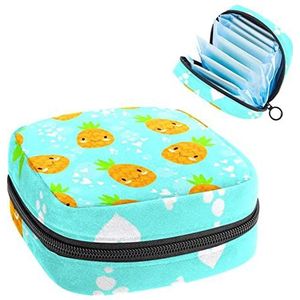 Blauwe ananas comosus,Periode Pouch Draagbaar,Tampon Opbergtas,Tampon Houder voor Portemonnee Vrouwelijke Product Organizer, Meerkleurig, 4.7x6.6x6.6 in/12x17x17 cm