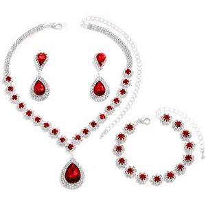 FDEETY Sieradenset voor dames, elegante eenvoudige sieradenset, bruid, hanger, bruidssieraad met strass, grote halsketting, armbanden, oorbellen, set, cadeau sieraden, Stras