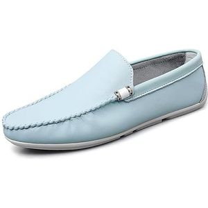 Loafers for heren Ronde neus Effen kleur PU-leer Rijschoenen Antislip Flexibele antislip Bruiloft instapper (Color : Light Blue, Size : 44 EU)