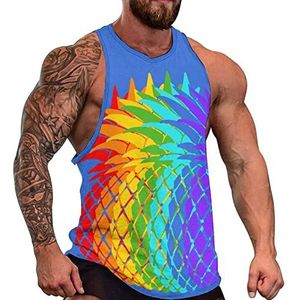 Regenboog ananas heren tanktop grafische mouwloze bodybuilding T-shirts casual strand T-shirt grappige sportschool spier