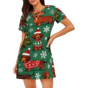 Zelinge Dames zomer nachtjapon slaap t-shirt nachthemd dames pyjama shirt jurk zachte nachtkleding S-3XL, Honden Groene Kerstbomen, M