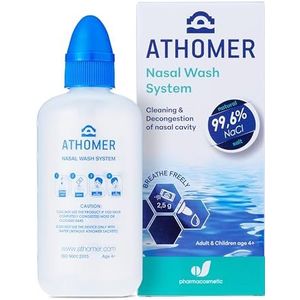 Athomer Nasal Wash - Sinus Rinse Kit - 250ml met 10 pakjes zeewaterzout - reinigt en ontdooit de neusholte - hydraterende neusspuit voor volwassenen en kinderen (250 ml)